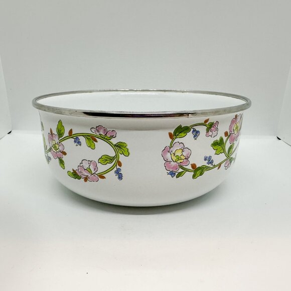 Vintage Kobe Nesting Bowl Mixing Enameled Metal Kitchen Floral Flowers Blueberry - Picture 4 of 6